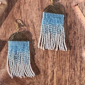 Elegant Blue and White Beaded Earrings
